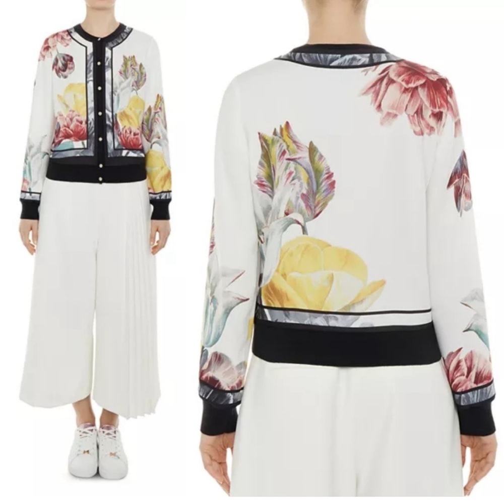 TED BAKER Olyviaa Tranquility Bomber Jacket In White Floral size 1 (small)
